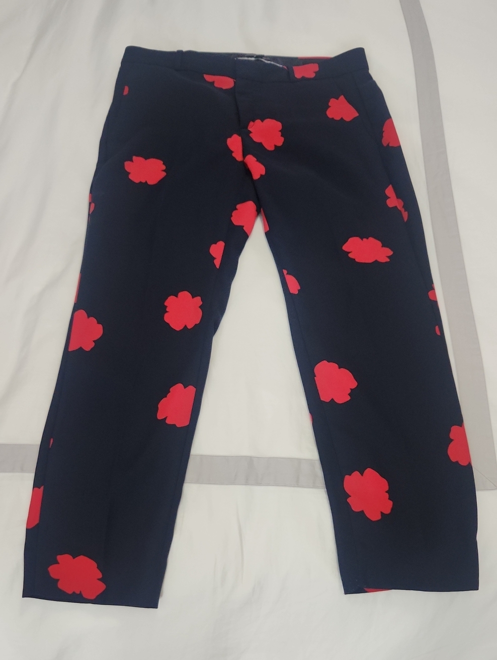 Banana Republic Navy Pants with Red Floral Motif